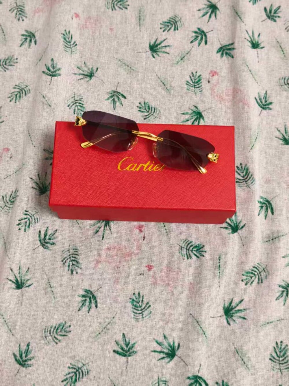 Cartier Panthère Rimless Gradient Purple Sunglasses Gold Frame Unisex